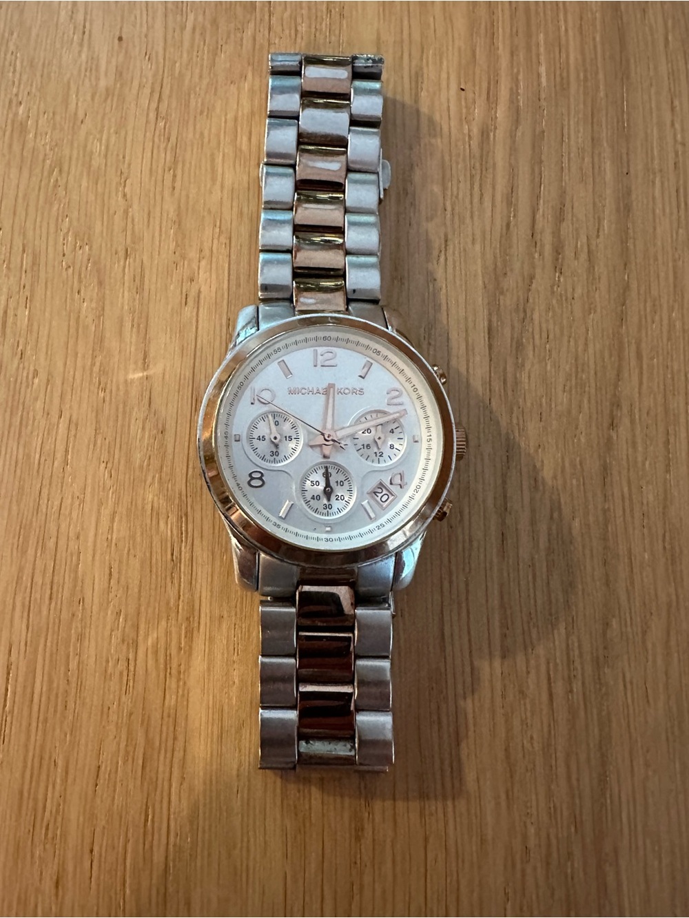 Michael Kors Silver and Rose Gold-Tone Women’s Chronograph Watch